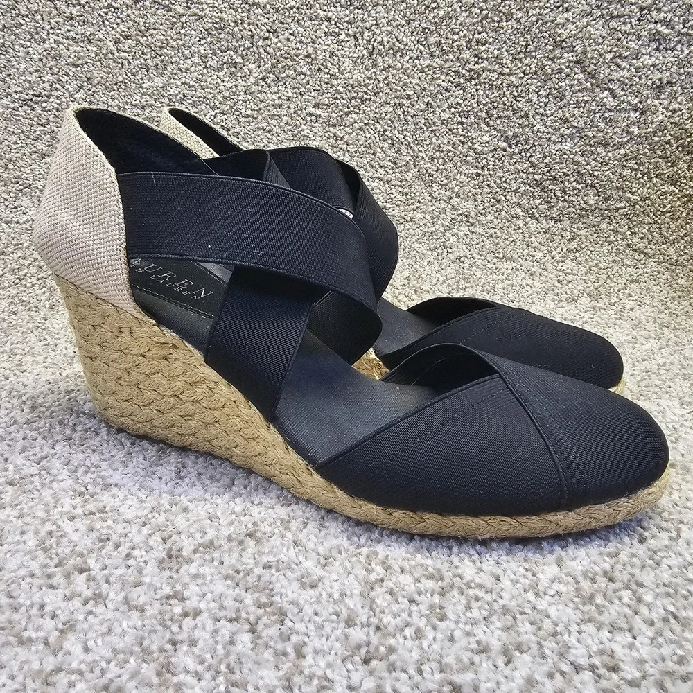 Lauren Ralph Lauren Charla‎ Espadrille Elastic Closed Toe Navy Wedge Sz 10B